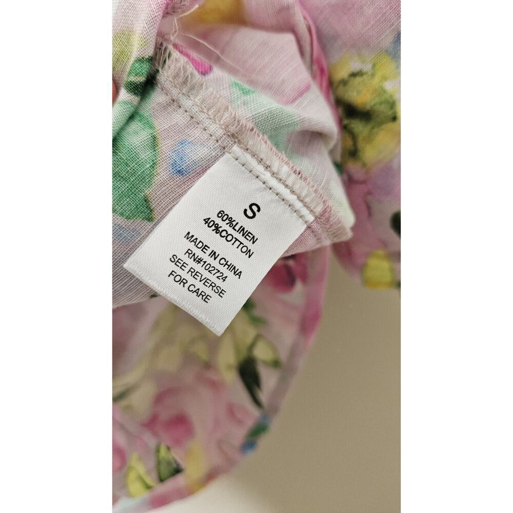 Hester & Orchard Linen Blend Pink Floral Top 3/4 Sleeve Button Up Womens Sz S - Picture 7 of 7